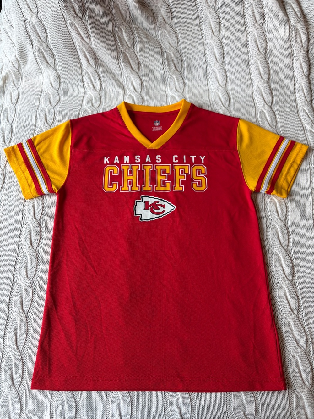 NFL Team Apparel Size L 14/16 Red Kansas City Chiefs V-Neck Graphic Jersey Shirt